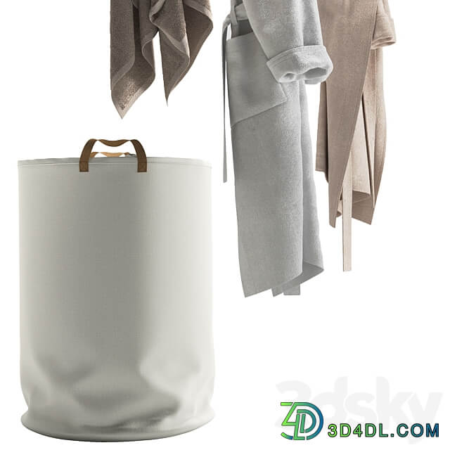 Laundry basket Bathrobe and Towel 3D Models