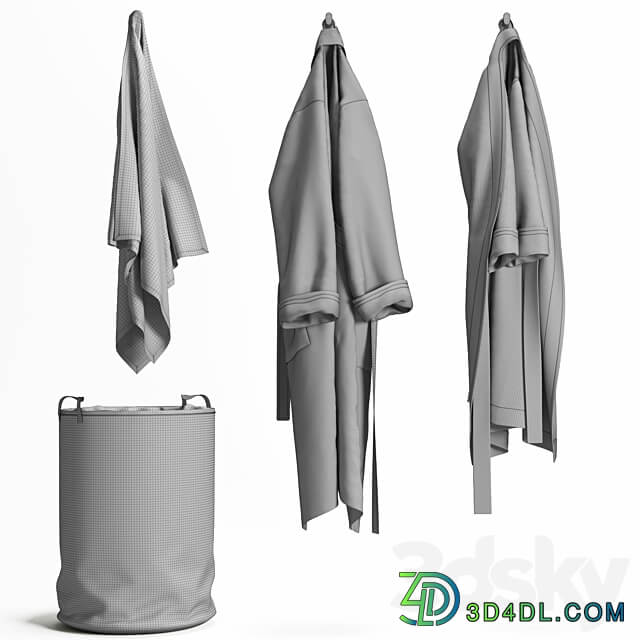 Laundry basket Bathrobe and Towel 3D Models