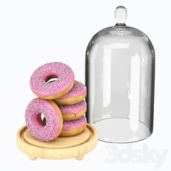 Serving dish with glass lid and donuts 3D Models 