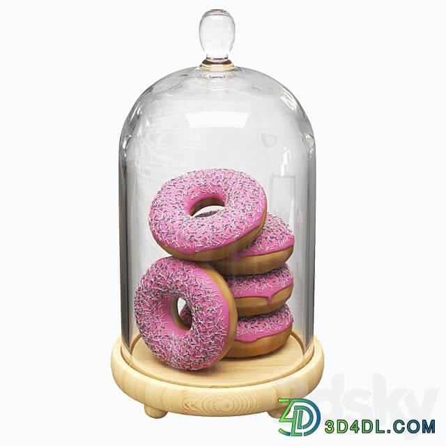 Serving dish with glass lid and donuts 3D Models