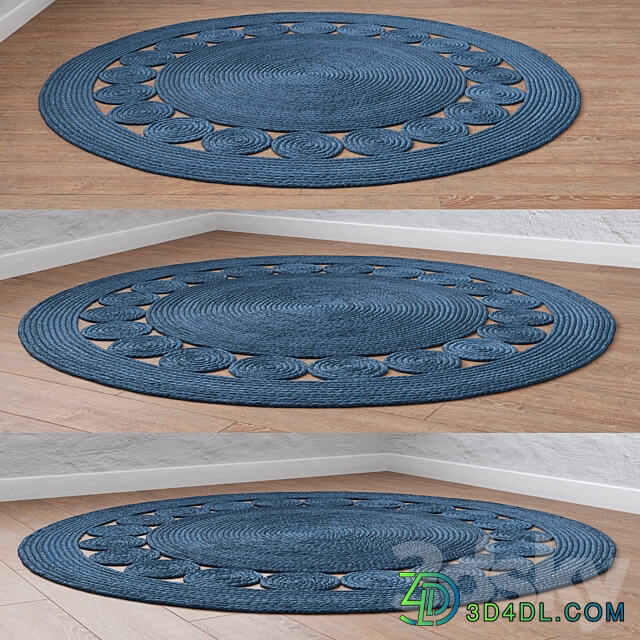 Natural Round shape Braided Jute Rug 3D Models