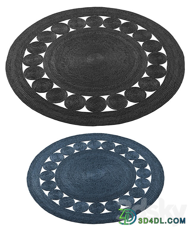 Natural Round shape Braided Jute Rug 3D Models