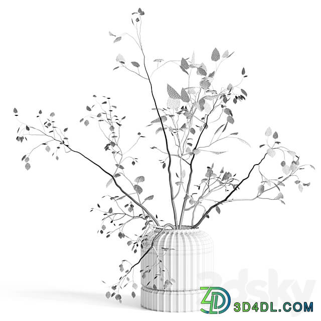 Branches plant with galss vase white bouquet 22 3D Models