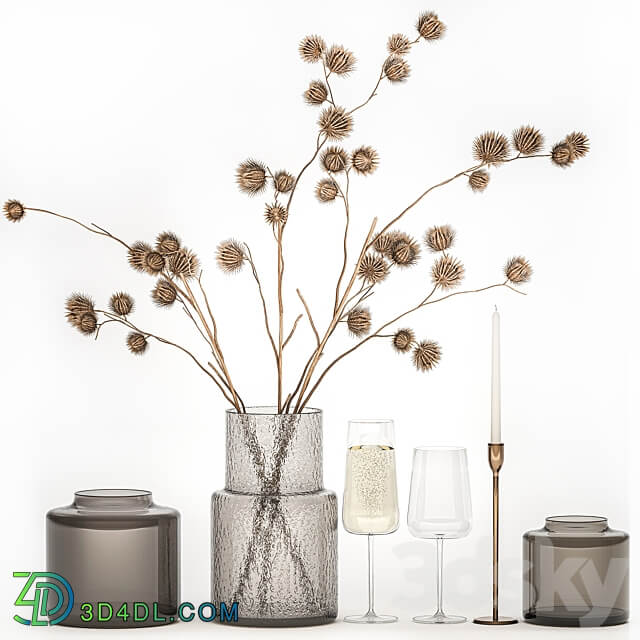 Bouquet 253. dried flower branches thorns eco design dry vase natural decor bouquet thorn wedding a glass of sparkling wine 3D Models