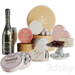 Gift set with sweets and desserts and a glass of wine 3D Models 