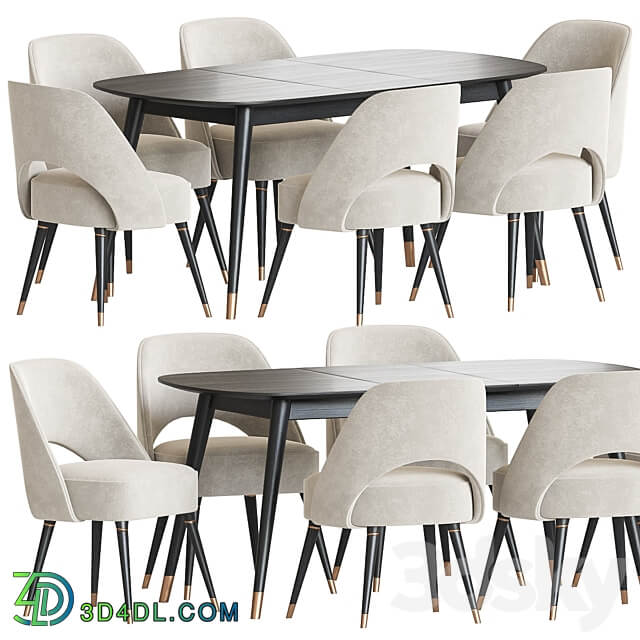 Collins Chair Clover Table Dining Set Table Chair 3D Models