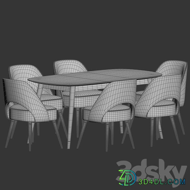 Collins Chair Clover Table Dining Set Table Chair 3D Models