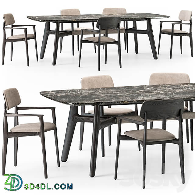 Poliform Curve dining table armchair set Table Chair 3D Models