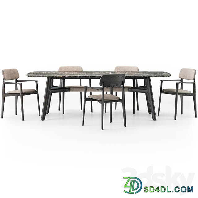 Poliform Curve dining table armchair set Table Chair 3D Models