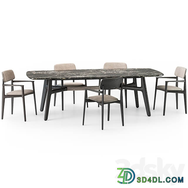 Poliform Curve dining table armchair set Table Chair 3D Models