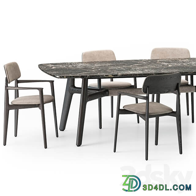 Poliform Curve dining table armchair set Table Chair 3D Models