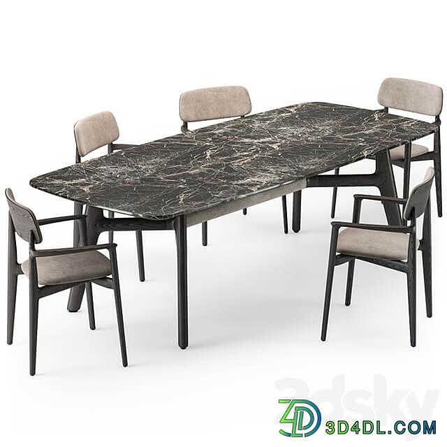 Poliform Curve dining table armchair set Table Chair 3D Models