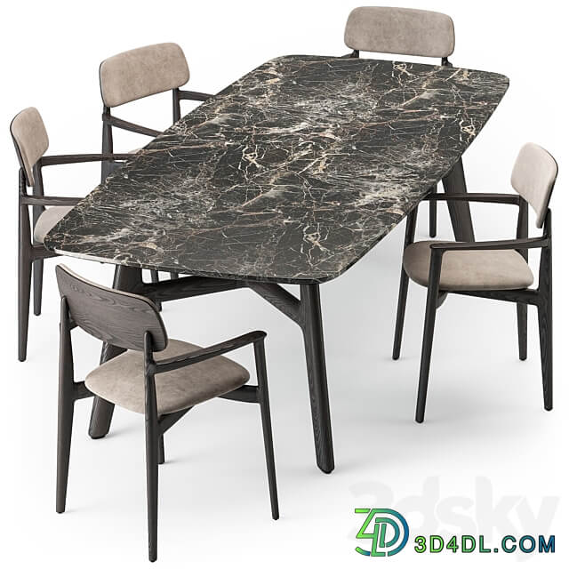 Poliform Curve dining table armchair set Table Chair 3D Models