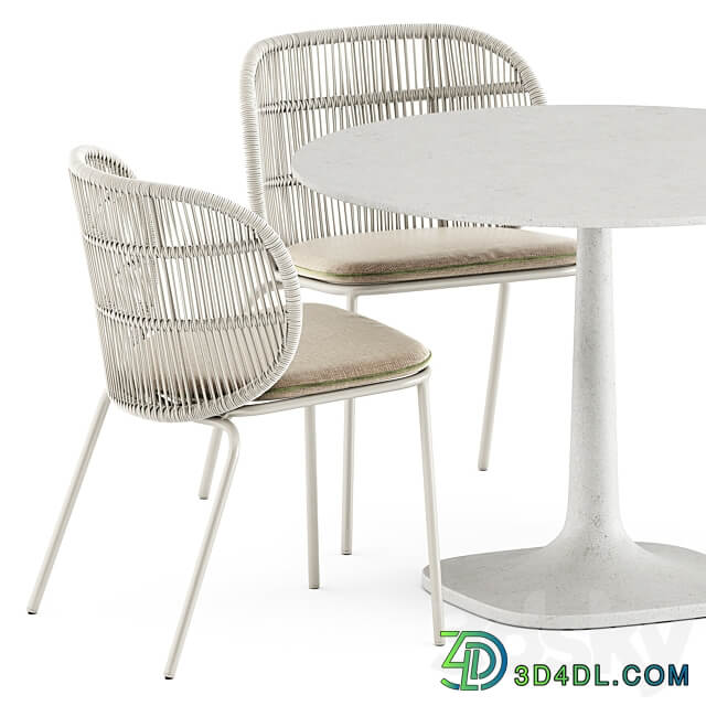 Kodo dining chairs by Vincent Sheppard and Fiore Outdoor table by bebitalia Table Chair 3D Models