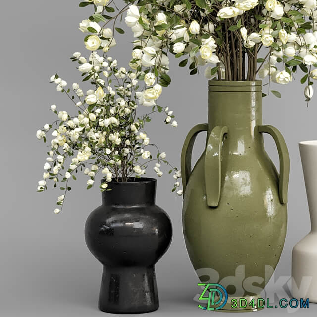 Plants Bouquet Collection In Concrete Pots Set 948 3D Models