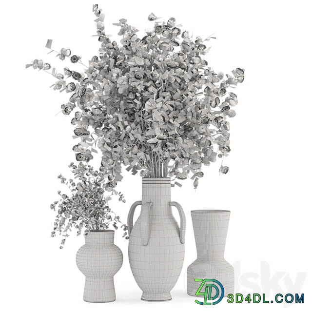 Plants Bouquet Collection In Concrete Pots Set 948 3D Models