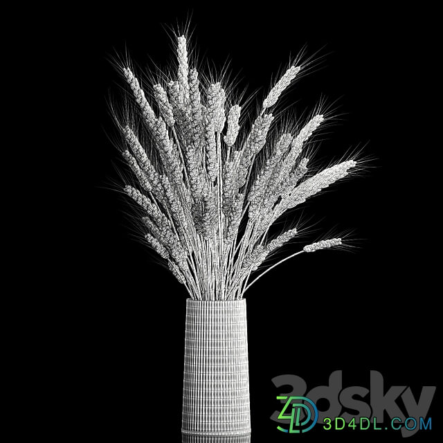 Bouquet of green flowers in a glass vase for decoration of wheat branches spikelet. 265. 3D Models