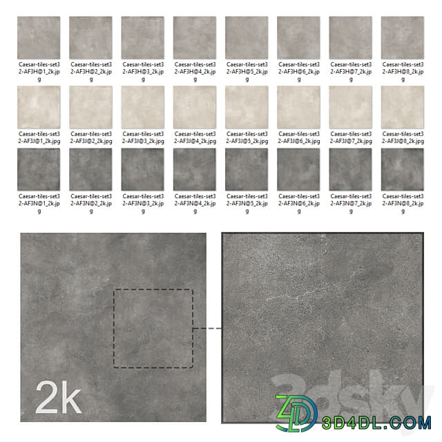 Caesar Set 32 Concrete Porcelain Tiles BUNDLE 3 types Grey Light Grey Beige 3D Models