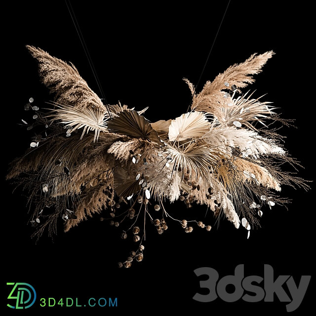 Suspended bouquet of dried flowers palm tree branch pampas grass dry reeds moonwort thorn for decor and interior 270. 3D Models