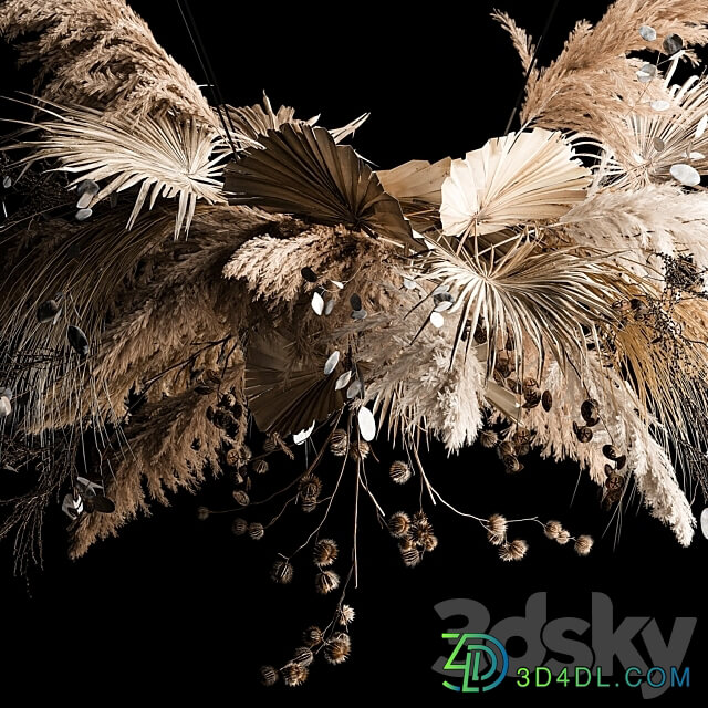 Suspended bouquet of dried flowers palm tree branch pampas grass dry reeds moonwort thorn for decor and interior 270. 3D Models