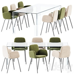 Atlantis Table by Glas Italia and Leda Chair With Armrests by Miniforms Table Chair 3D Models 