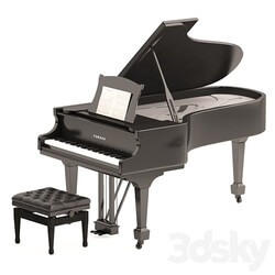 Grand Piano with Stool and Notes 3D Models 