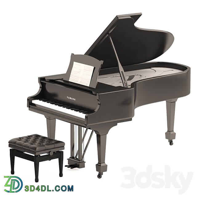 Grand Piano with Stool and Notes 3D Models