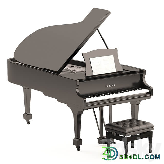 Grand Piano with Stool and Notes 3D Models