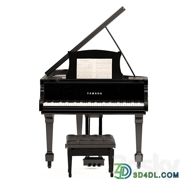 Grand Piano with Stool and Notes 3D Models