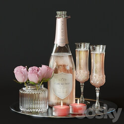 Champagne with roses 3D Models 