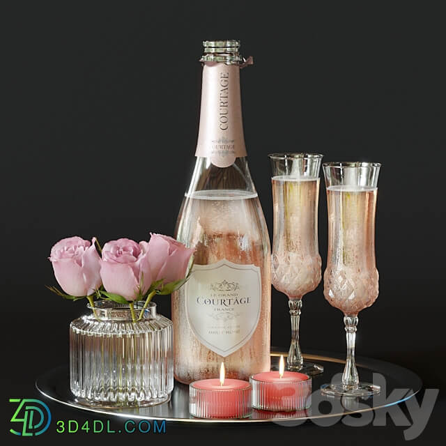 Champagne with roses 3D Models