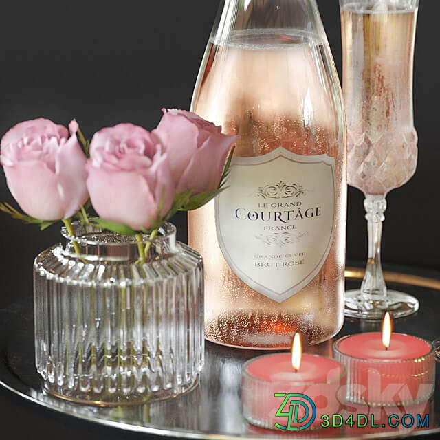 Champagne with roses 3D Models