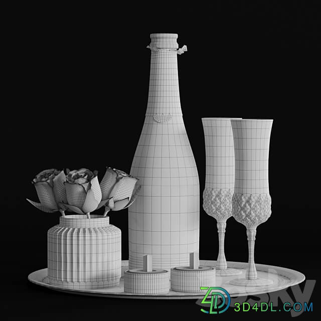 Champagne with roses 3D Models