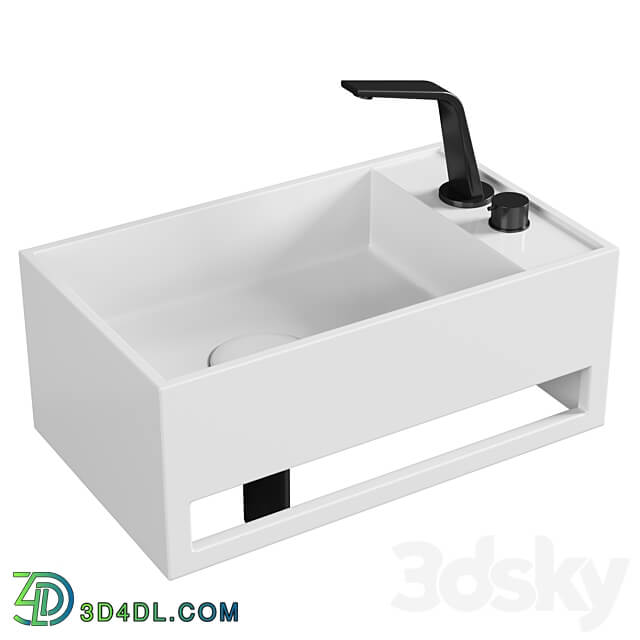 Lavabo mural PB2078 en pierre solide Solid Surface 50 x 30 x 20 cm blanc mat avec porte serviettes intégré 3D Models