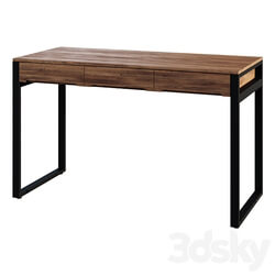Desk Modern Wooden Natural Black Office Desk with Drawers Metal Legs 3D Models 