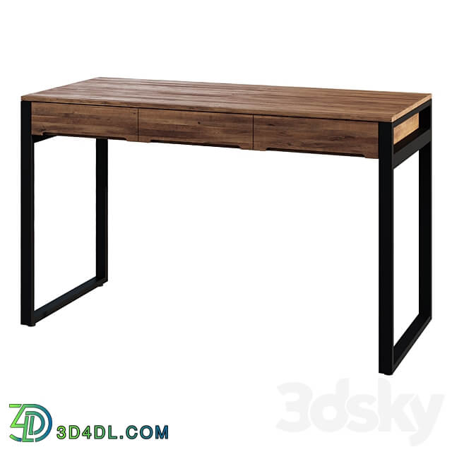 Desk Modern Wooden Natural Black Office Desk with Drawers Metal Legs 3D Models