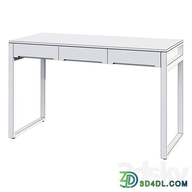 Desk Modern Wooden Natural Black Office Desk with Drawers Metal Legs 3D Models