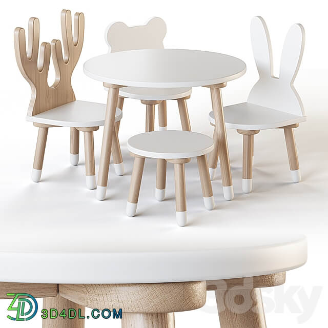 Smile Artwood table and chairs for nursery Table Chair 3D Models