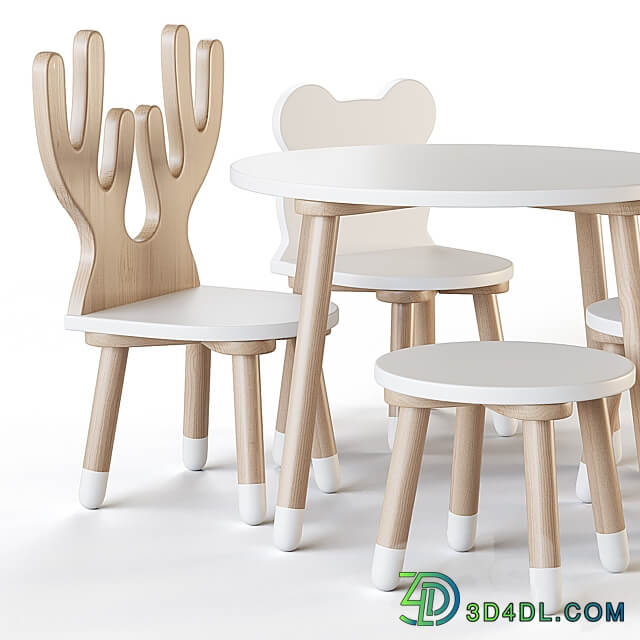 Smile Artwood table and chairs for nursery Table Chair 3D Models