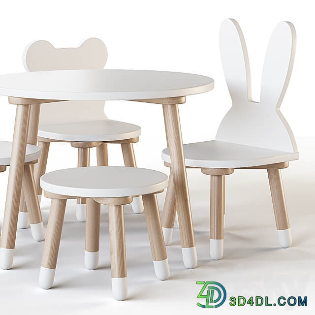 Smile Artwood table and chairs for nursery Table Chair 3D Models