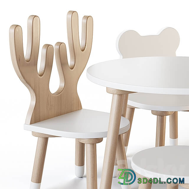 Smile Artwood table and chairs for nursery Table Chair 3D Models