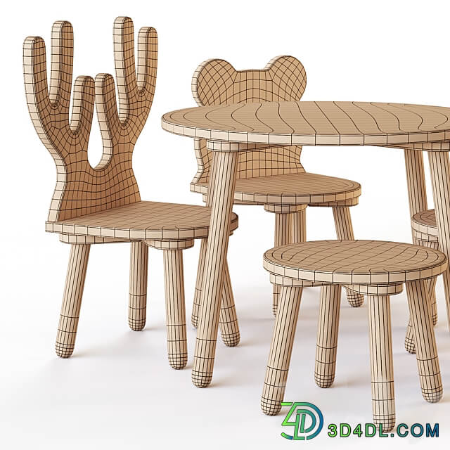 Smile Artwood table and chairs for nursery Table Chair 3D Models