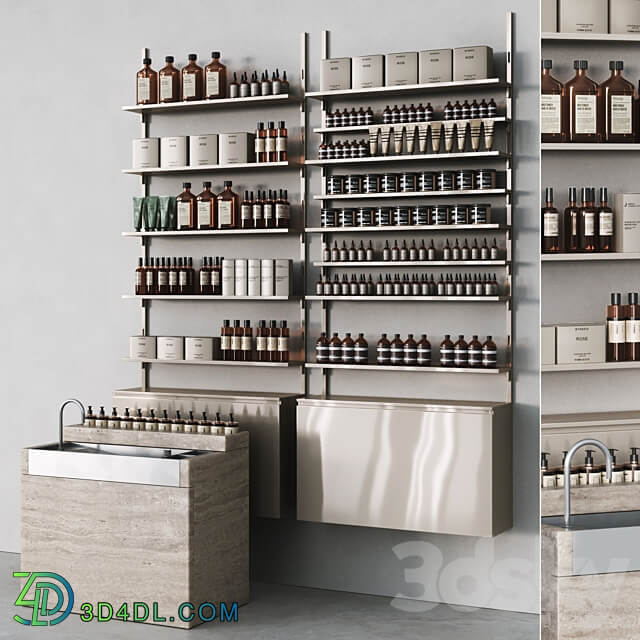 Cosmetic set with metal shelving and washbasin 3D Models