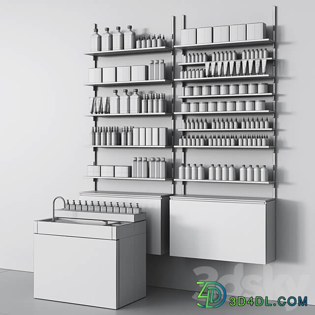 Cosmetic set with metal shelving and washbasin 3D Models