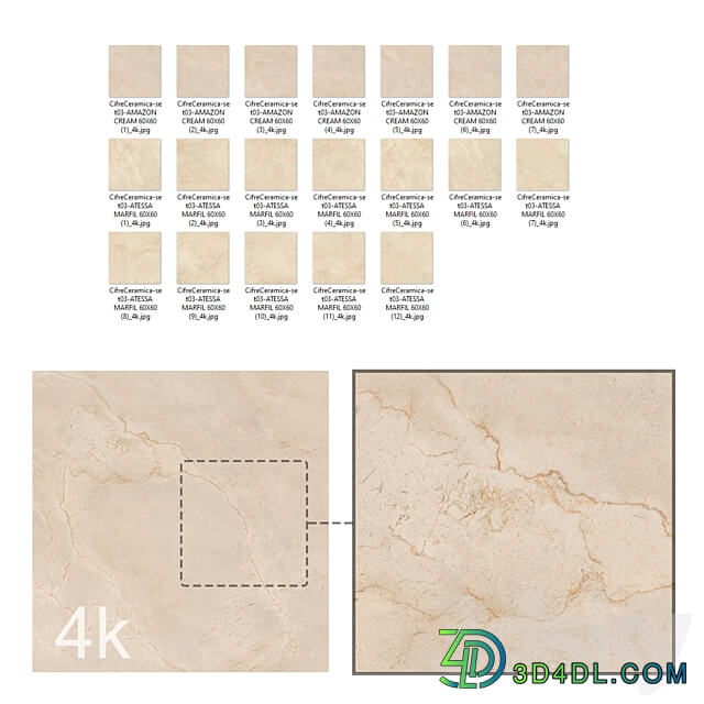 Cifre Ceramica Set 03 Bundle 2 types Beige and Cream marble 4k 3D Models