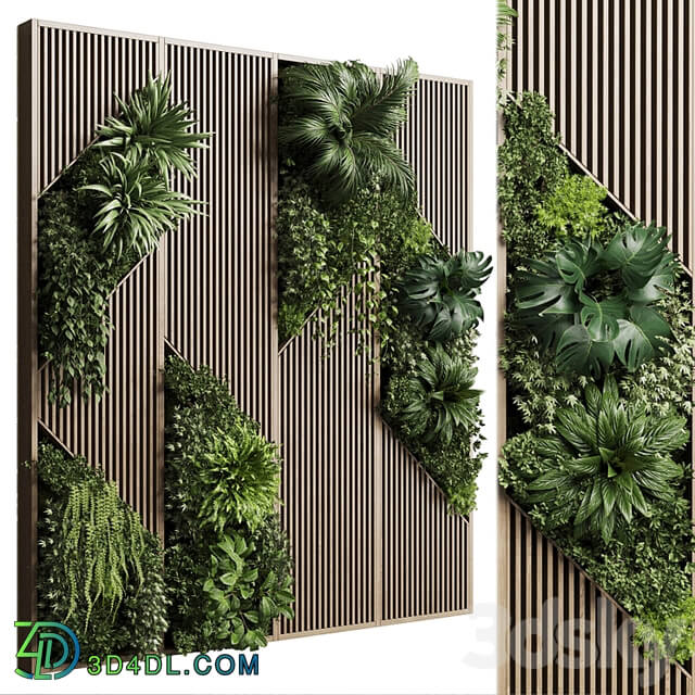 Vertical Wall Garden With Wooden frame collection of houseplants indoor 41