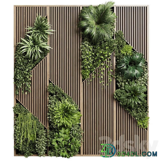 Vertical Wall Garden With Wooden frame collection of houseplants indoor 41