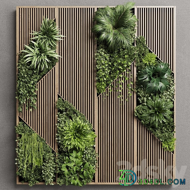 Vertical Wall Garden With Wooden frame collection of houseplants indoor 41