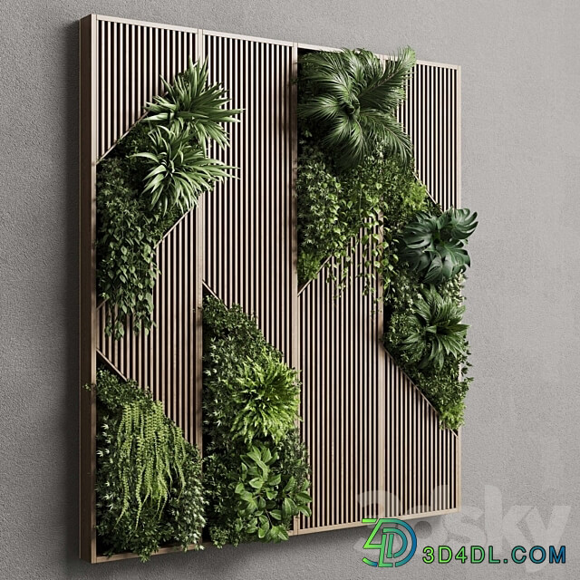 Vertical Wall Garden With Wooden frame collection of houseplants indoor 41