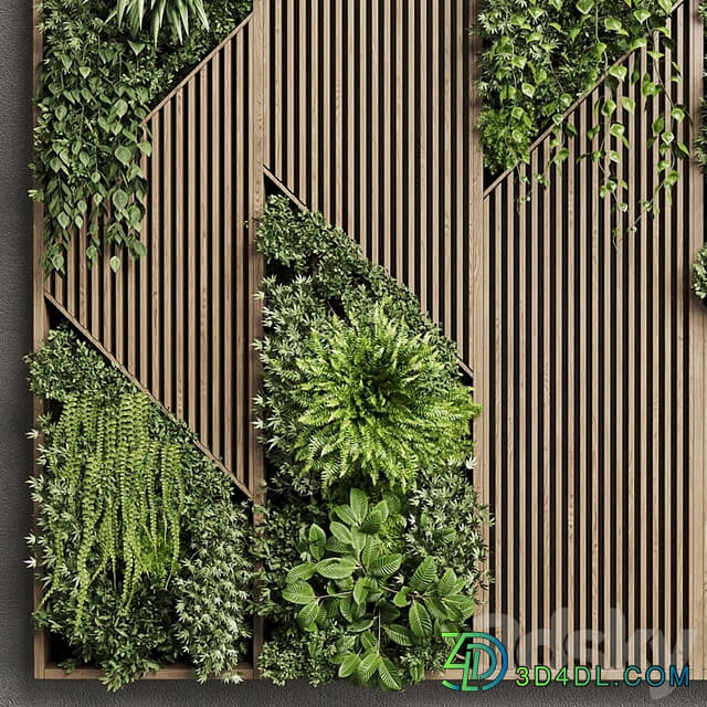 Vertical Wall Garden With Wooden frame collection of houseplants indoor 41